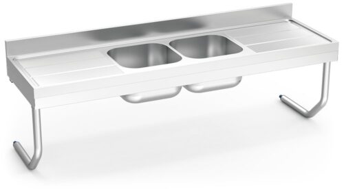 Fregadero inox colgante con palomillas serie 600 2 cubetas 2 escurridores Fricosmos 2000x600 mm
