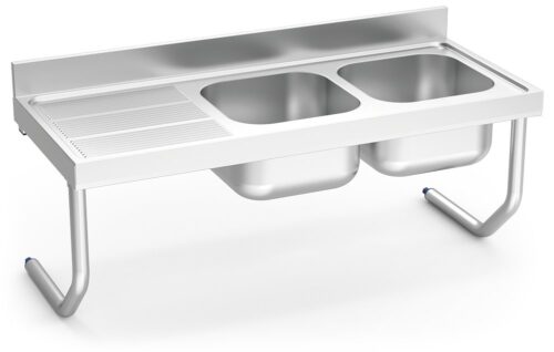 Fregadero inox colgante con palomillas serie 700 2 cubetas 1 escurridor izquierda Fricosmos 1400x700 mm