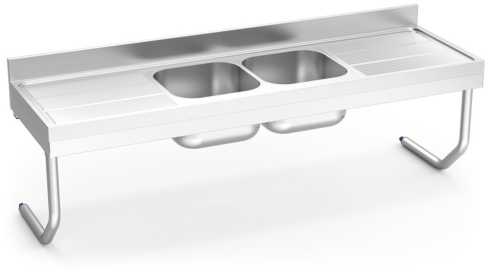 Fregadero inox colgante con palomillas serie 700 2 cubetas 2 escurridores Fricosmos 2000x700 mm