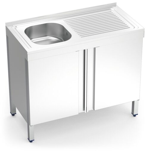 Fregadero inox con puertas abatibles serie 500 1 cubeta 1 escurridor derecha Fricosmos 800x500 mm