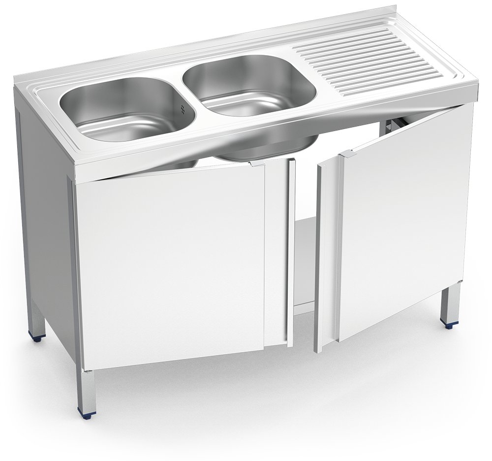 Fregadero inox con puertas abatibles serie 500 2 cubetas 1 escurridor derecha Fricosmos 1200x500 mm