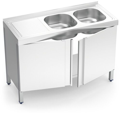 Fregadero inox con puertas abatibles serie 500 2 cubetas 1 escurridor izquierda Fricosmos 1200x500 mm
