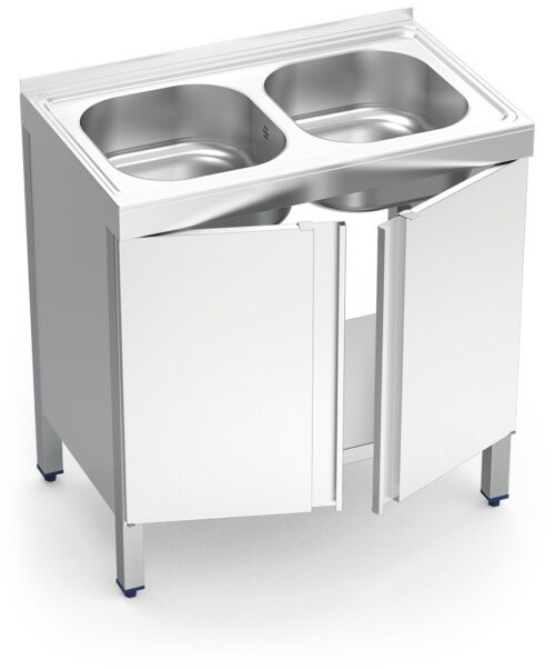 Fregadero inox con puertas abatibles serie 500 2 cubetas Fricosmos 800x500 mm