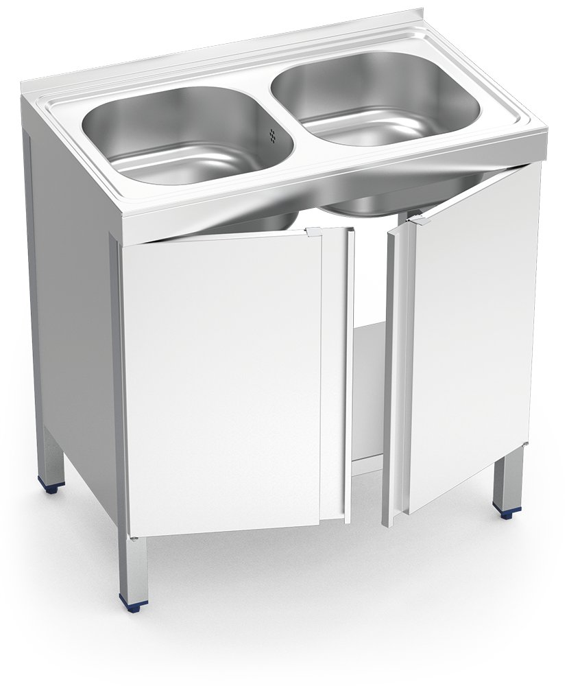 Fregadero inox con puertas abatibles serie 500 2 cubetas Fricosmos 800x500 mm