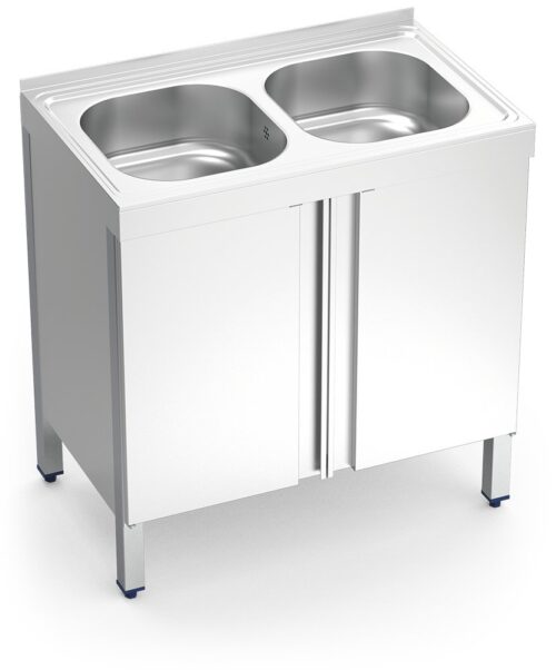 Fregadero inox con puertas abatibles serie 500 2 cubetas Fricosmos 800x500 mm