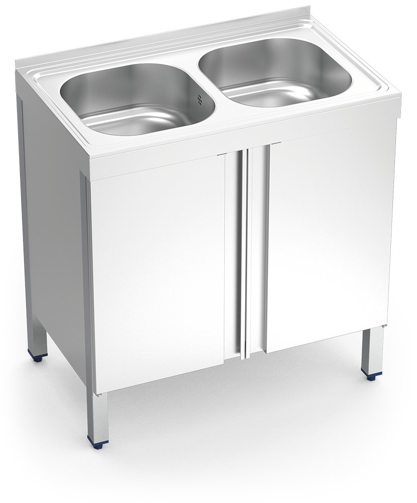 Fregadero inox con puertas abatibles serie 500 2 cubetas Fricosmos 800x500 mm