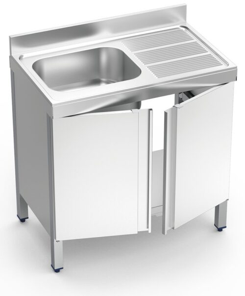 Fregadero inox con puertas abatibles serie 600 1 cubeta 1 escurridor derecha Fricosmos 1200x600 mm