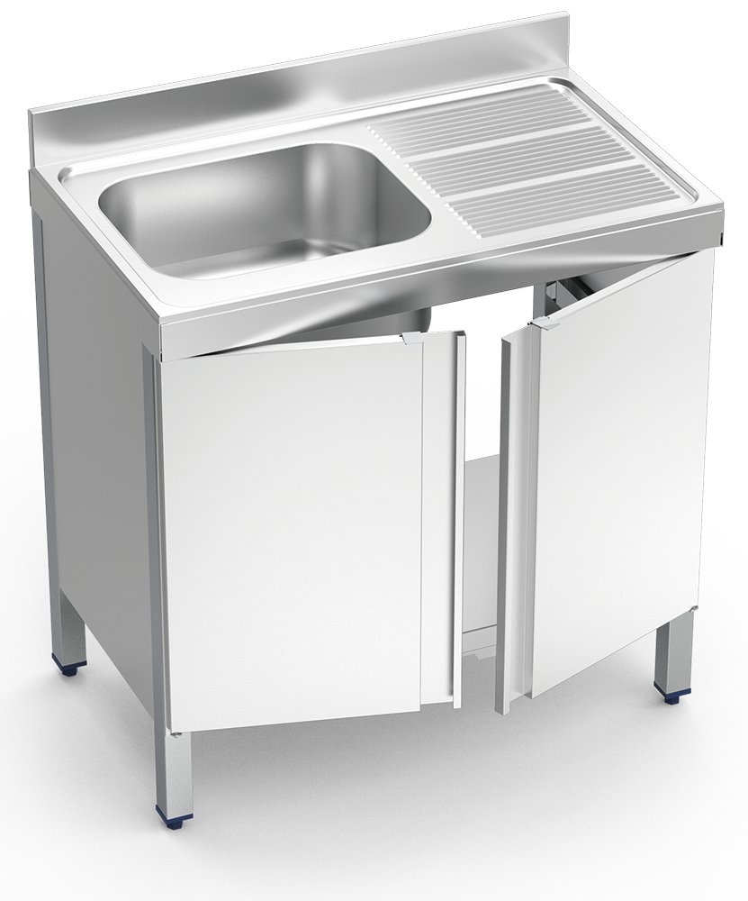 Fregadero inox con puertas abatibles serie 600 1 cubeta 1 escurridor derecha Fricosmos 1200x600 mm