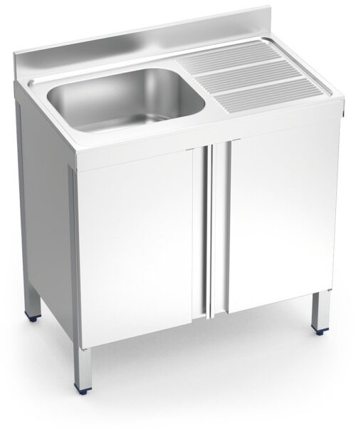 Fregadero inox con puertas abatibles serie 600 1 cubeta 1 escurridor derecha Fricosmos 1000x600 mm