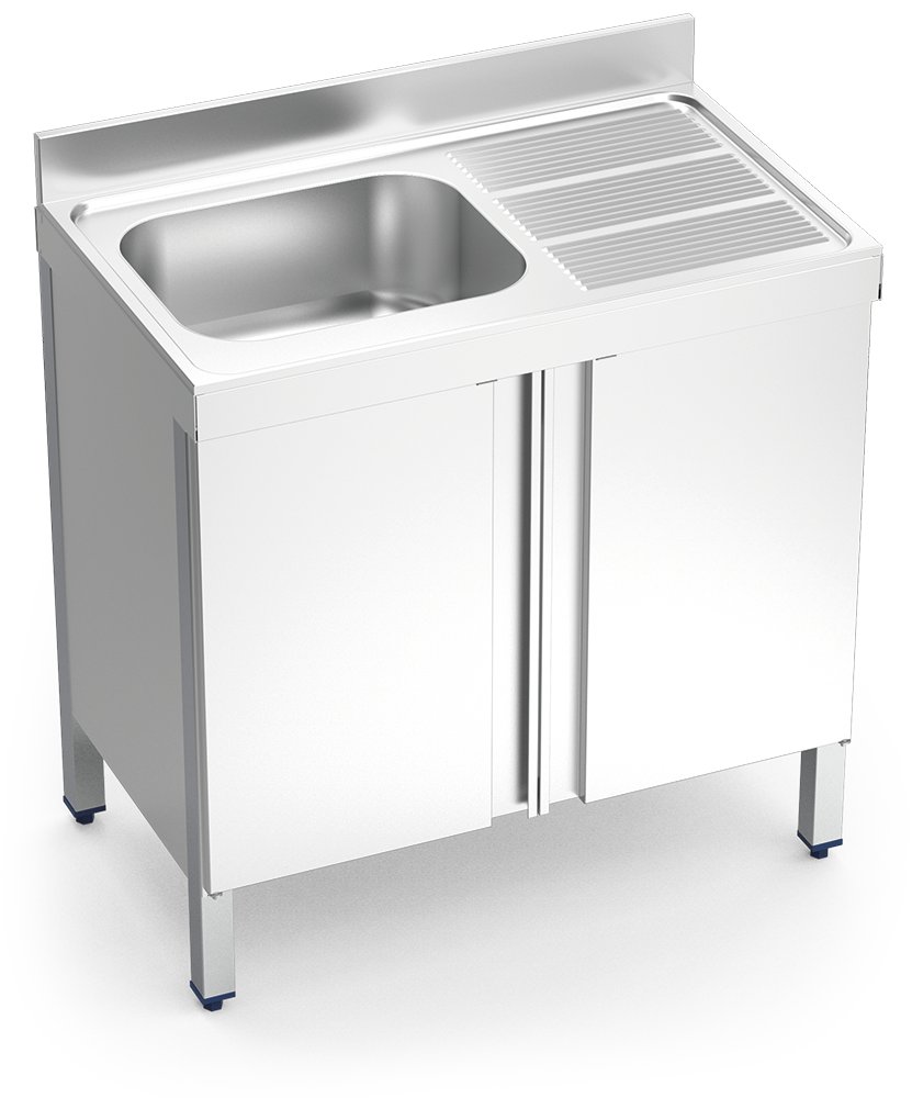 Fregadero inox con puertas abatibles serie 600 1 cubeta 1 escurridor derecha Fricosmos 1000x600 mm