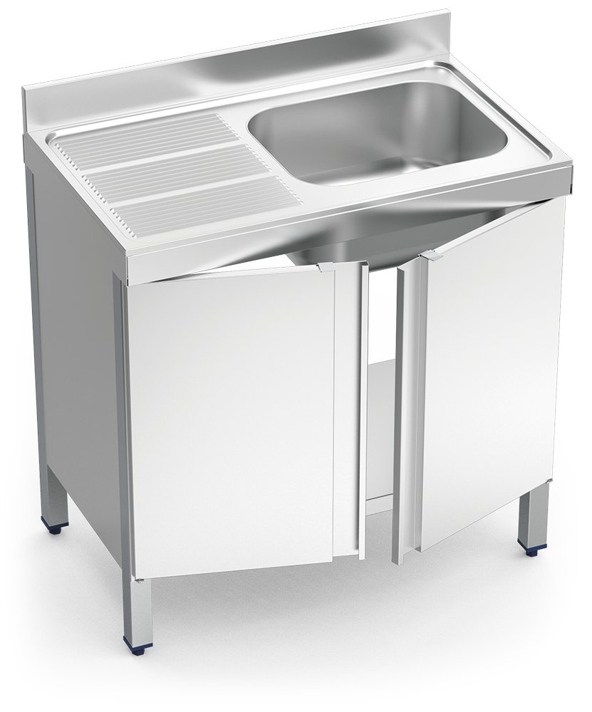 Fregadero inox con puertas abatibles serie 600 1 cubeta 1 escurridor izquierda Fricosmos 1400x600 mm