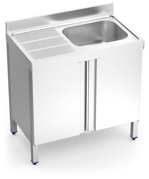 Fregadero inox con puertas abatibles serie 600 1 cubeta 1 escurridor izquierda Fricosmos 1000x600 mm