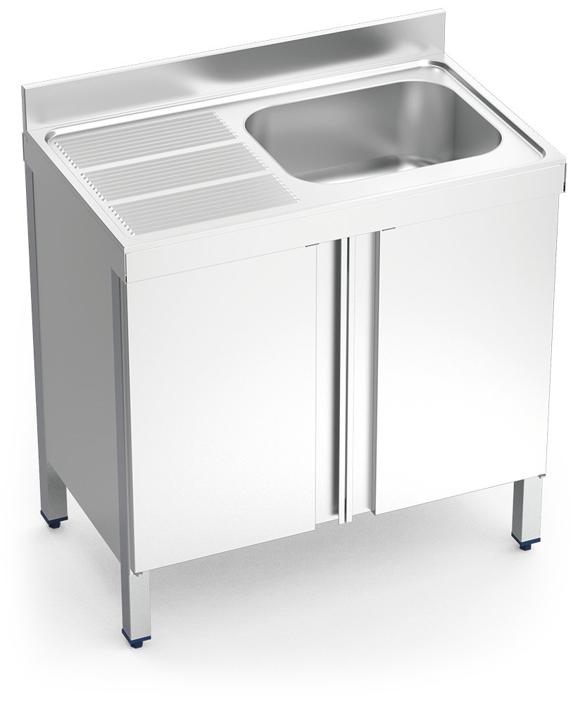 Fregadero inox con puertas abatibles serie 600 1 cubeta 1 escurridor izquierda Fricosmos 1000x600 mm