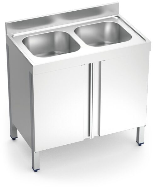 Fregadero inox con puertas abatibles serie 600 2 cubetas Fricosmos 1000x600 mm