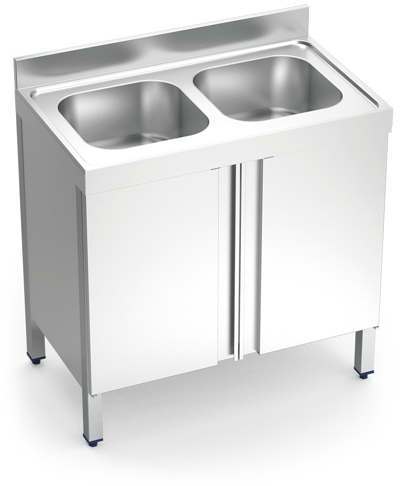 Fregadero inox con puertas abatibles serie 600 2 cubetas Fricosmos 1000x600 mm