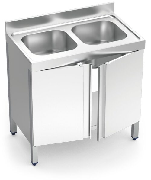 Fregadero inox con puertas abatibles serie 600 2 cubetas Fricosmos 1200x600 mm