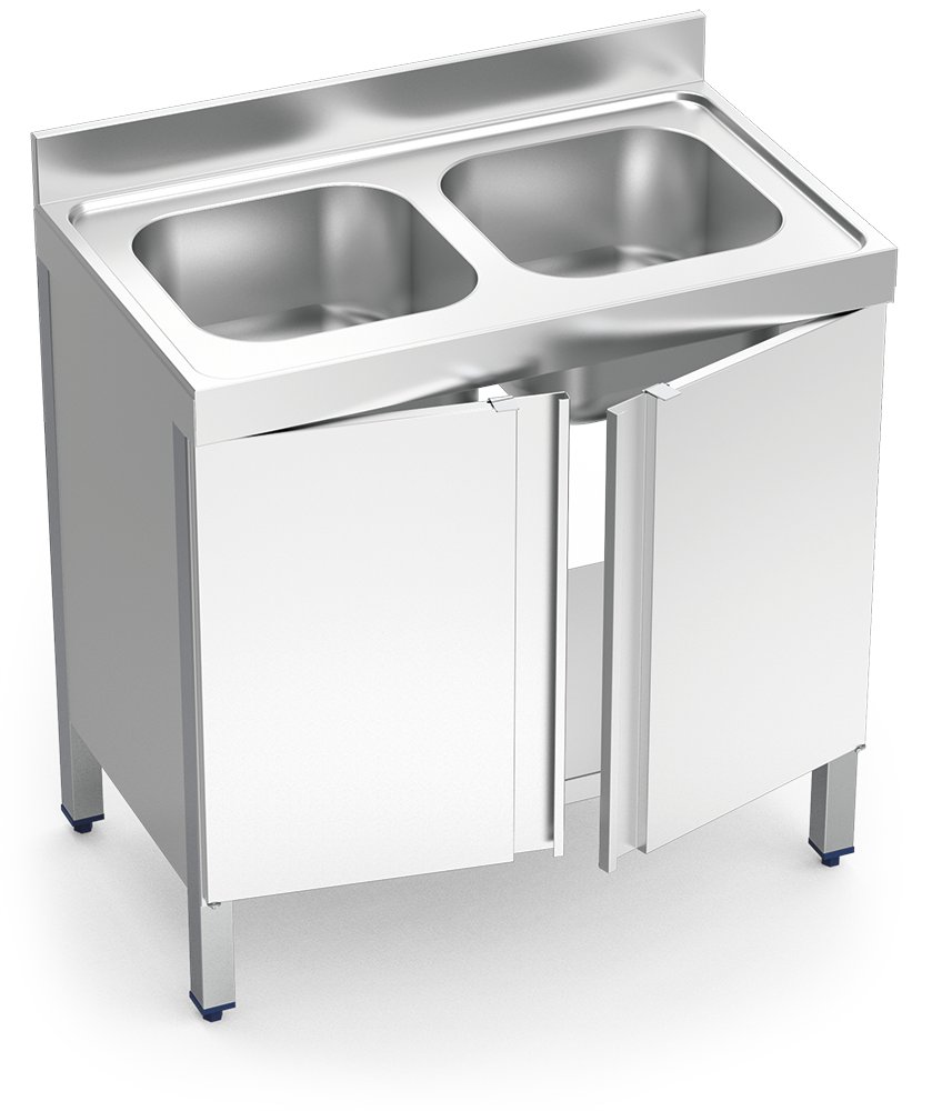Fregadero inox con puertas abatibles serie 600 2 cubetas Fricosmos 1200x600 mm