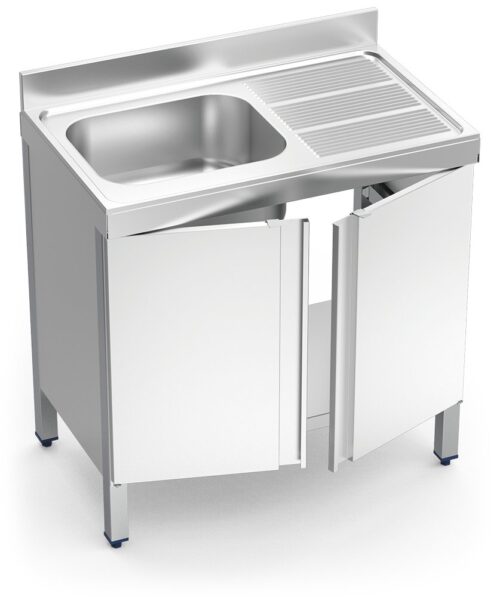 Fregadero inox con puertas abatibles serie 700 1 cubeta 1 escurridor derecha Fricosmos 1200x700 mm