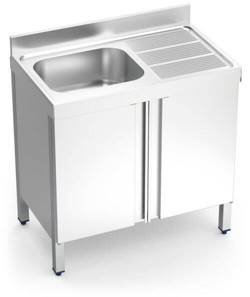 Fregadero inox con puertas abatibles serie 700 1 cubeta 1 escurridor derecha Fricosmos 1000x700 mm