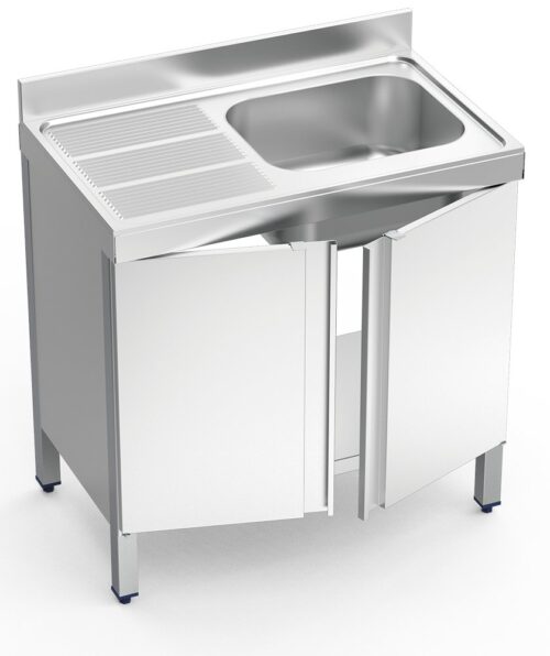Fregadero inox con puertas abatibles serie 700 1 cubeta 1 escurridor izquierda Fricosmos 1200x700 mm