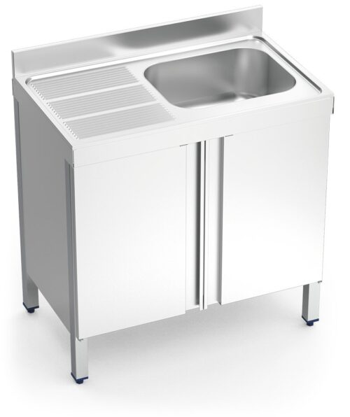 Fregadero inox con puertas abatibles serie 700 1 cubeta 1 escurridor izquierda Fricosmos 1000x700 mm