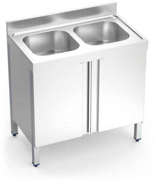 Fregadero inox con puertas abatibles serie 700 2 cubetas Fricosmos 1000x700 mm
