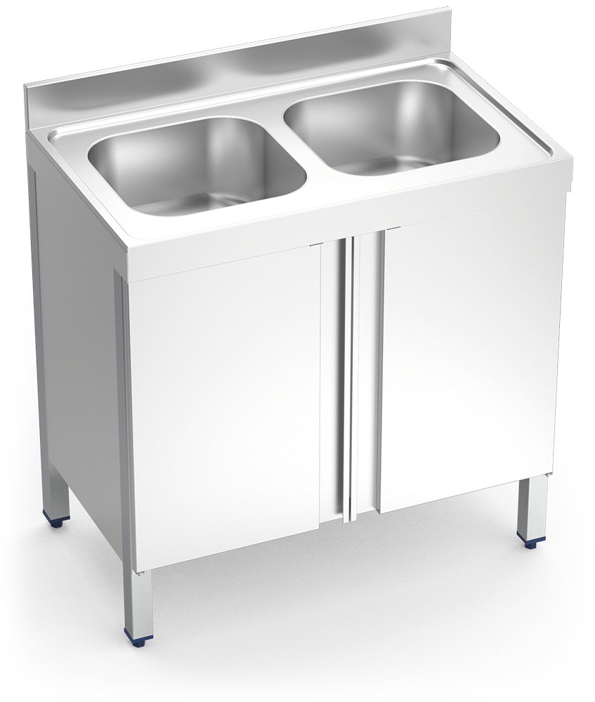 Fregadero inox con puertas abatibles serie 700 2 cubetas Fricosmos 1000x700 mm