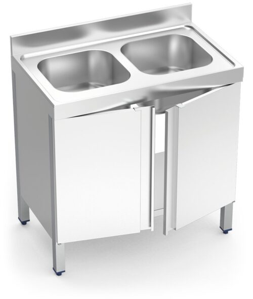 Fregadero inox con puertas abatibles serie 700 2 cubetas Fricosmos 1400x700 mm