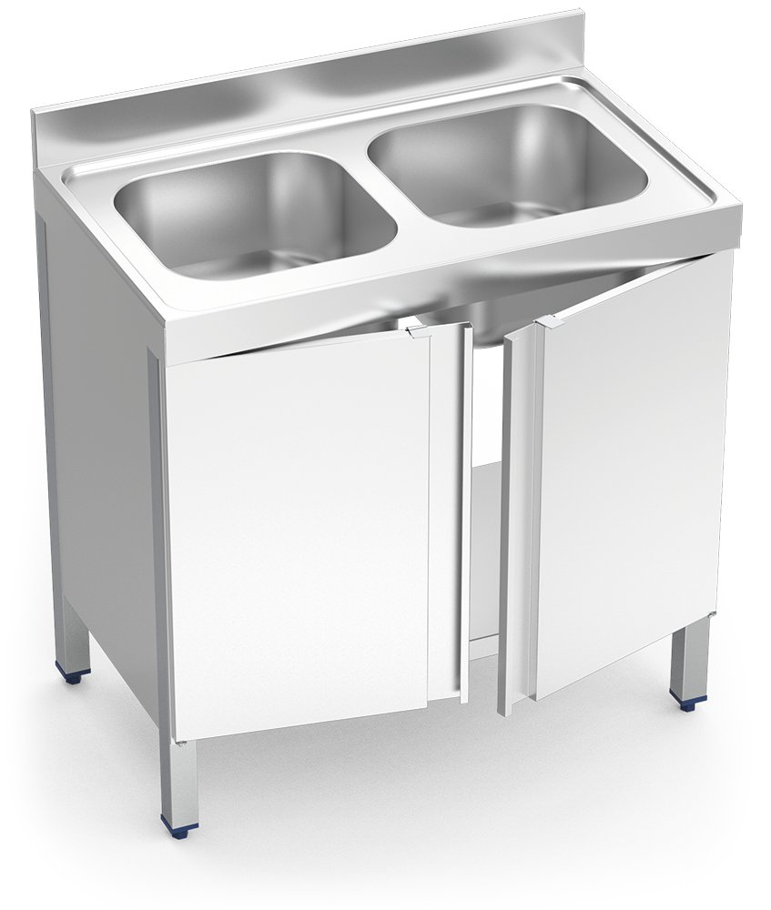 Fregadero inox con puertas abatibles serie 700 2 cubetas Fricosmos 1400x700 mm