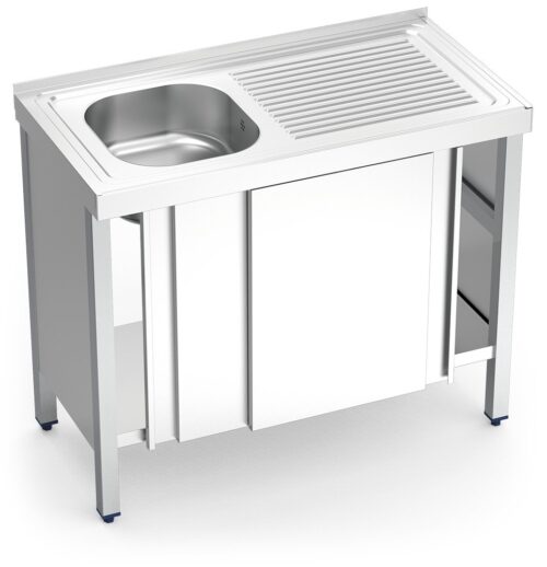 Fregadero inox con puertas correderas serie 500 1 cubeta 1 escurridor derecha Fricosmos 800x500 mm
