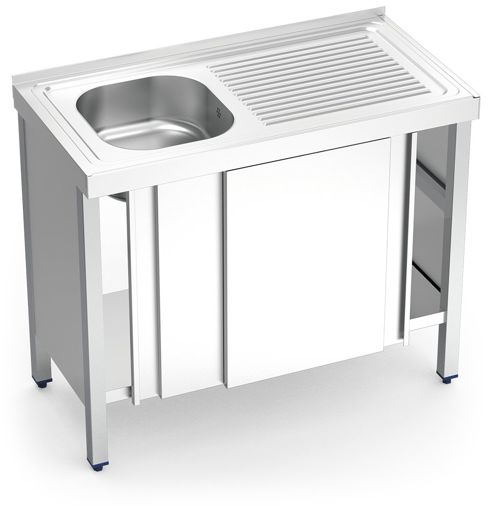 Fregadero inox con puertas correderas serie 500 1 cubeta 1 escurridor derecha Fricosmos 800x500 mm