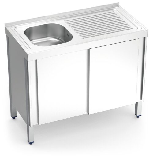 Fregadero inox con puertas correderas serie 500 1 cubeta 1 escurridor derecha Fricosmos 800x500 mm