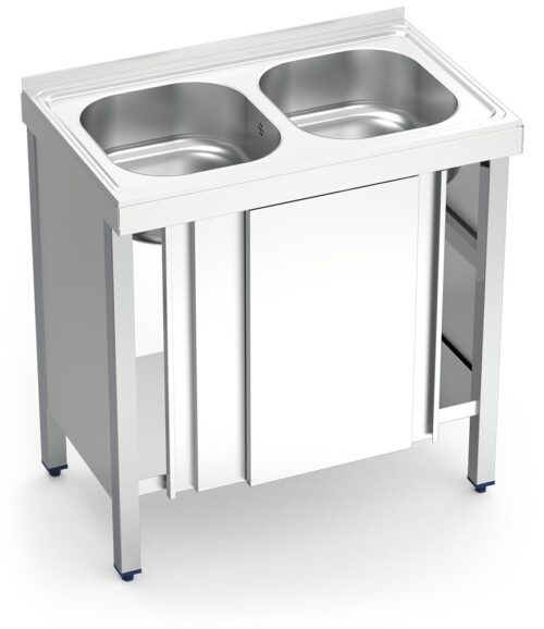 Fregadero inox con puertas correderas serie 500 2 cubetas Fricosmos 800x500 mm