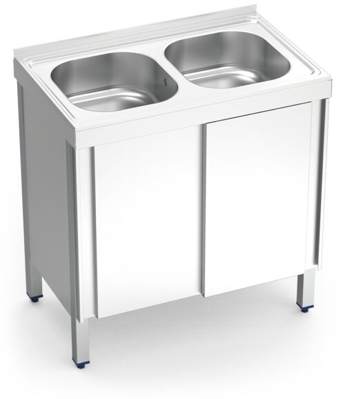 Fregadero inox con puertas correderas serie 500 2 cubetas Fricosmos 800x500 mm