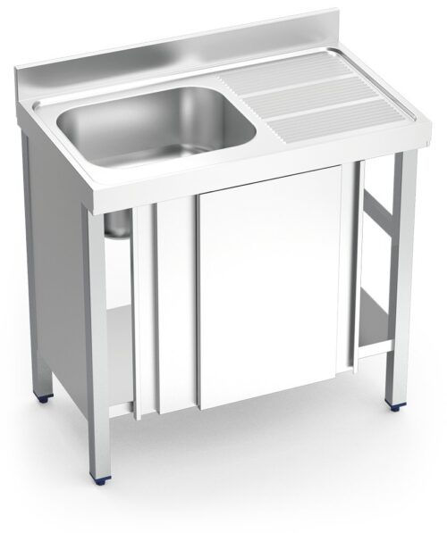 Fregadero inox con puertas correderas serie 600 1 cubeta 1 escurridor derecha Fricosmos 1200x600 mm