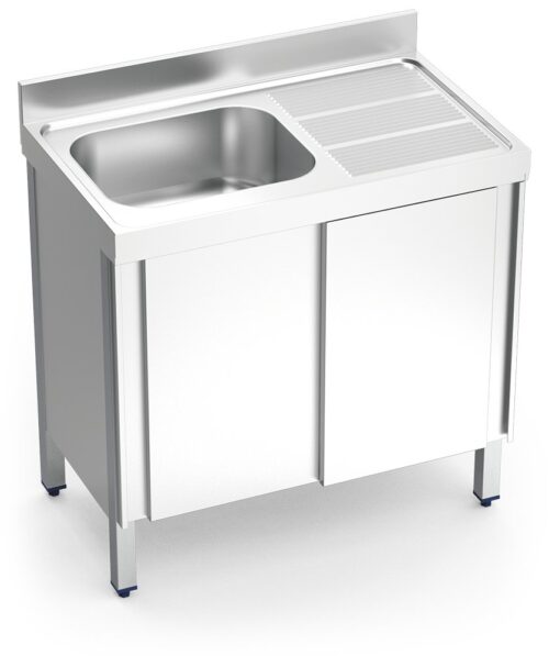 Fregadero inox con puertas correderas serie 600 1 cubeta 1 escurridor derecha Fricosmos 1000x600 mm