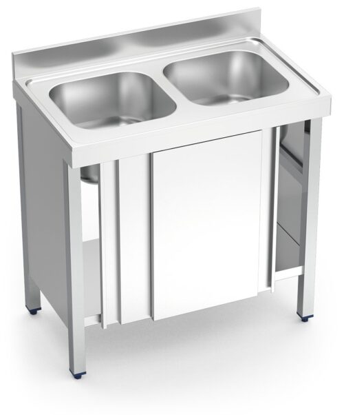 Fregadero inox con puertas correderas serie 600 2 cubetas Fricosmos 1000x600 mm