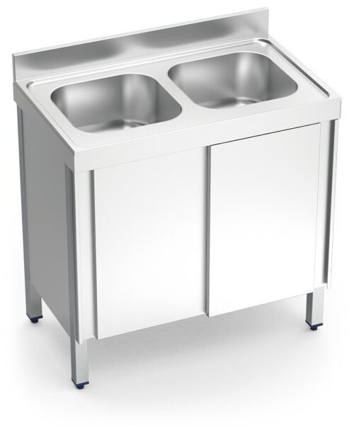 Fregadero inox con puertas correderas serie 600 2 cubetas Fricosmos 1000x600 mm
