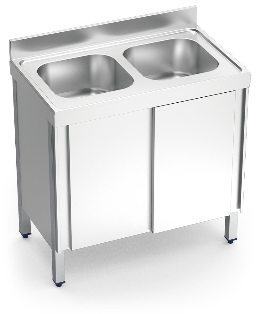 Fregadero inox con puertas correderas serie 600 2 cubetas Fricosmos 1000x600 mm