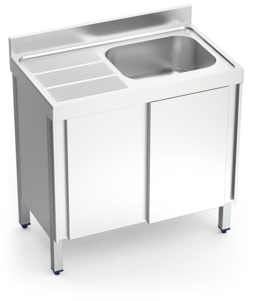 Fregadero inox con puertas correderas serie 700 1 cubeta 1 escurridor izquierda Fricosmos 1000x700 mm