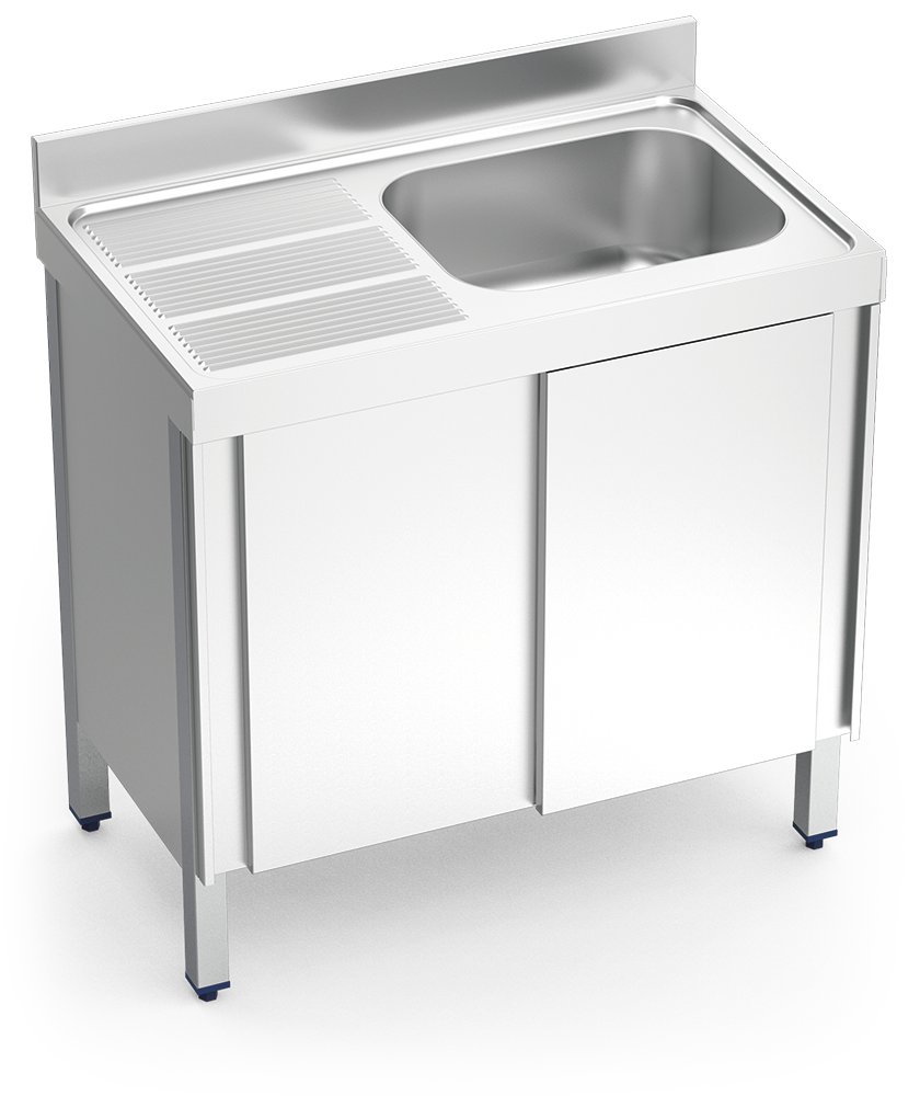 Fregadero inox con puertas correderas serie 700 1 cubeta 1 escurridor izquierda Fricosmos 1000x700 mm