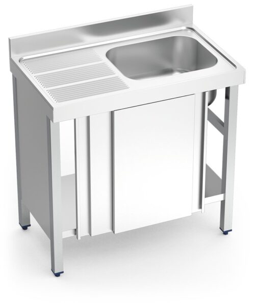 Fregadero inox con puertas correderas serie 700 1 cubeta 1 escurridor izquierda Fricosmos 1200x700 mm