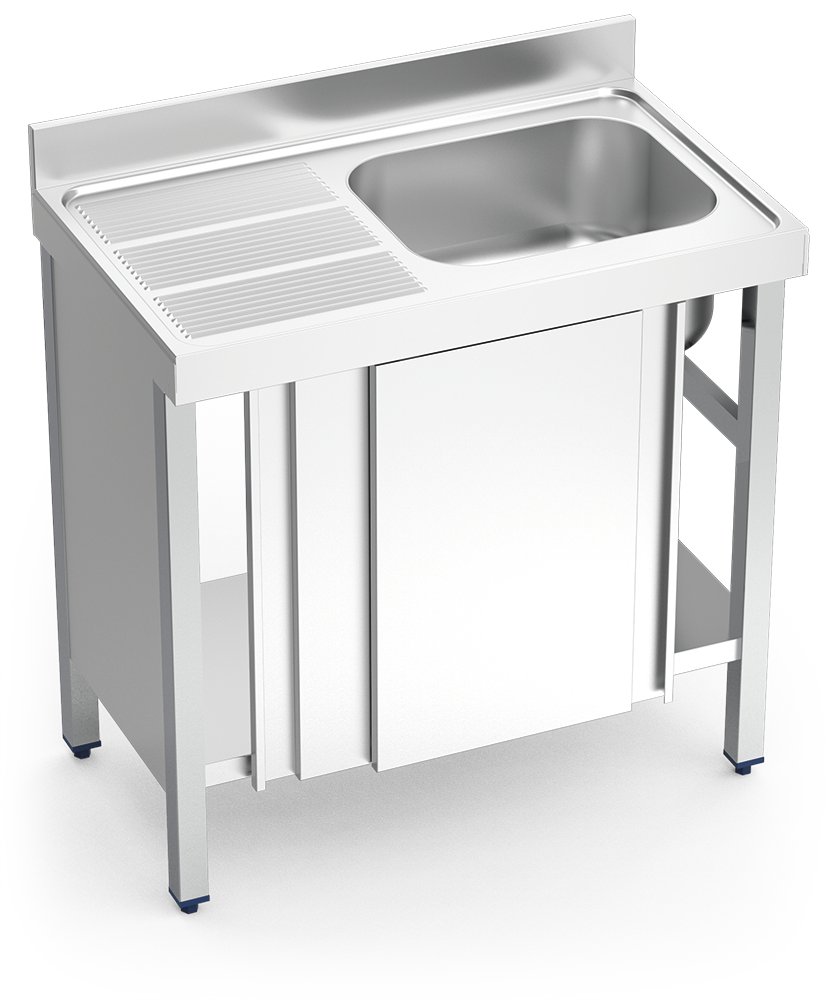 Fregadero inox con puertas correderas serie 700 1 cubeta 1 escurridor izquierda Fricosmos 1200x700 mm
