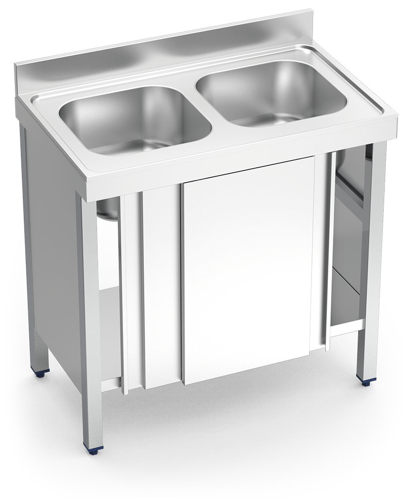Fregadero inox con puertas correderas serie 700 2 cubetas Fricosmos 1200x700 mm