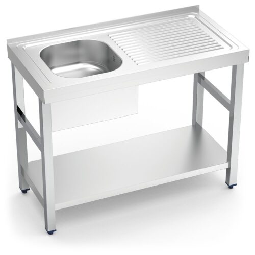 Fregadero inox con soporte con entrepaño serie 500 1 cubeta 1 escurridor derecha faldón parcial Fricosmos 800x500 mm