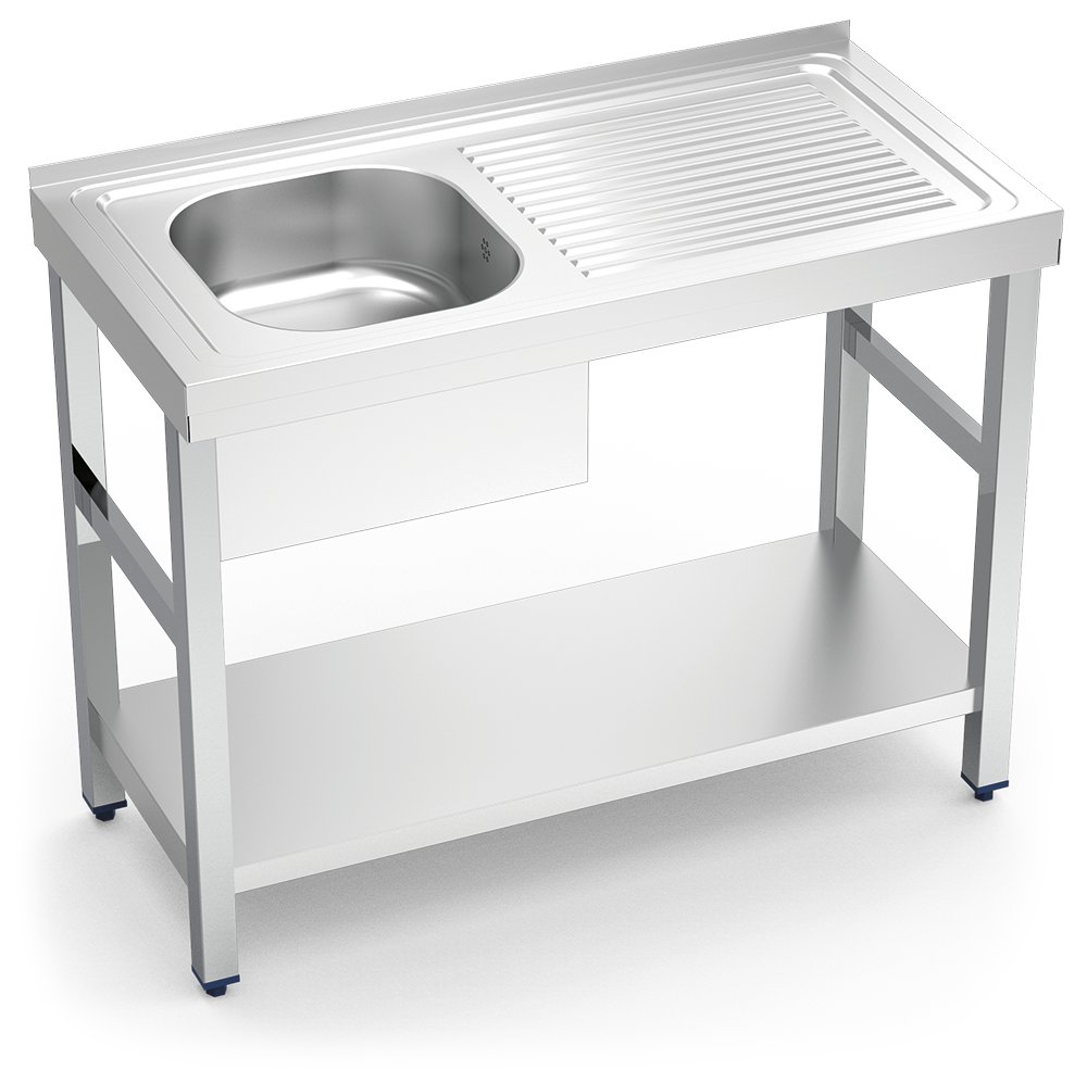 Fregadero inox con soporte con entrepaño serie 500 1 cubeta 1 escurridor derecha faldón parcial Fricosmos 800x500 mm