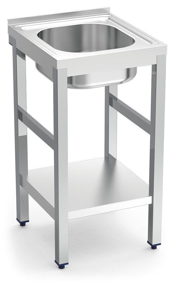 Fregadero inox con soporte con entrepaño serie 500 1 cubeta Fricosmos 450x450 mm