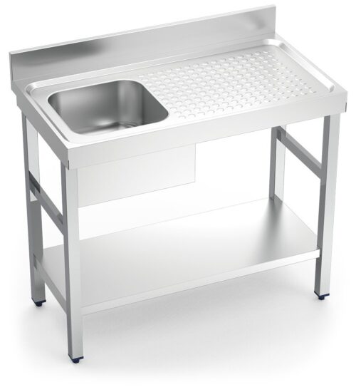 Fregadero inox con soporte con entrepaño serie 550 1 cubeta 1 escurridor derecha faldón parcial Fricosmos 1000x550 mm