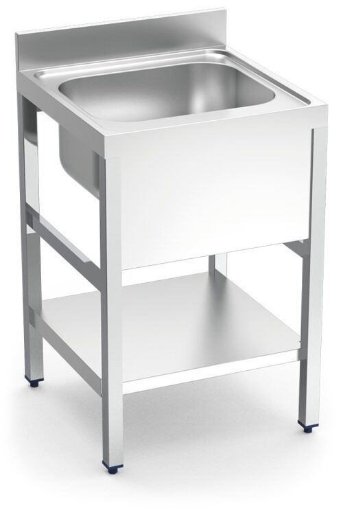 Fregadero inox con soporte con entrepaño serie 600 1 cubeta faldón completo Fricosmos 600x600 mm