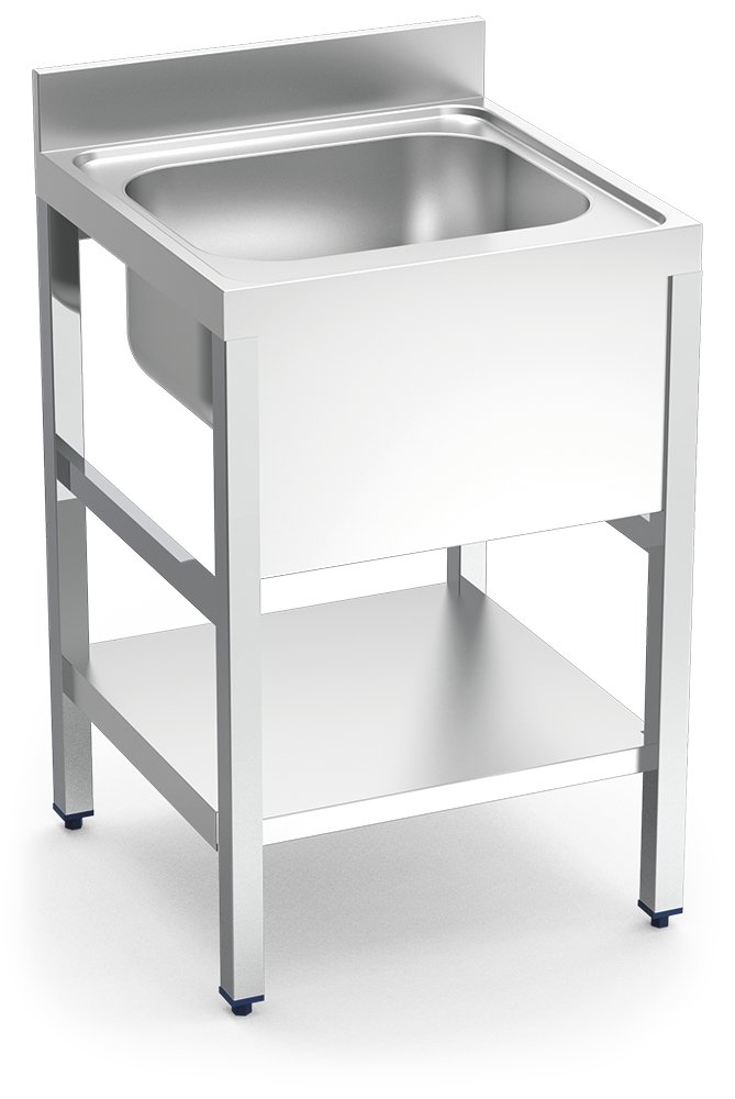 Fregadero inox con soporte con entrepaño serie 600 1 cubeta faldón completo Fricosmos 600x600 mm